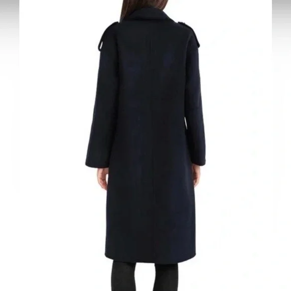 100 % Wool Dark Navy Double-Breasted Women's Trench Coat - Picture 3 of 16